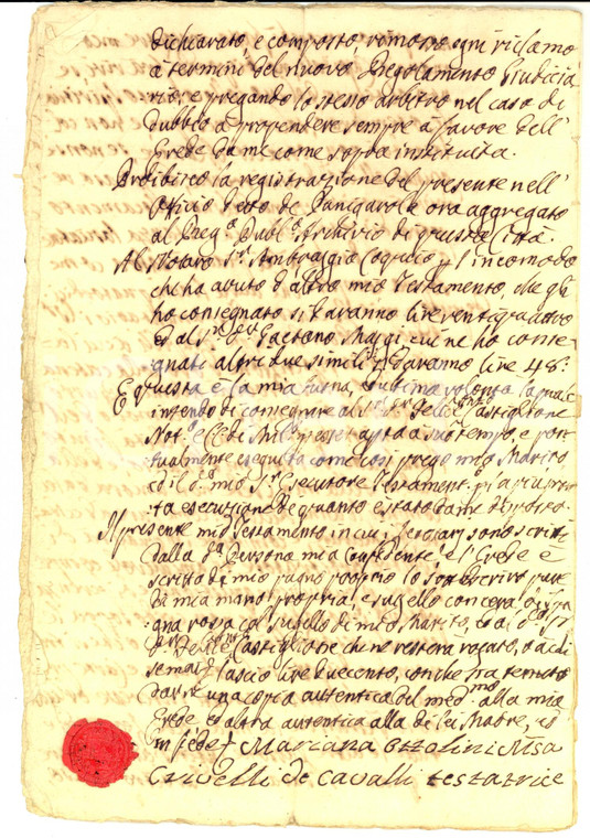 1791 MILANO Testamento marchesa Marianna OTTOLINI CRIVELLI CAVALLI Manoscritto