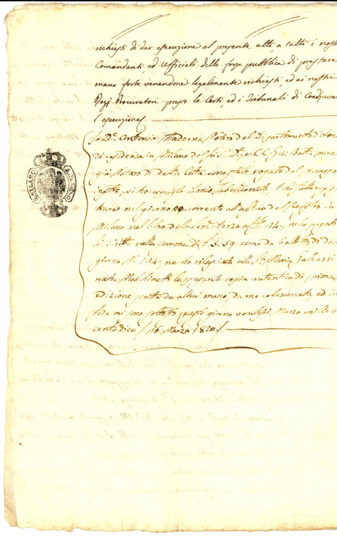 1810 MILANO Prestito di Maria MALCHINETTI alla sorella Carolina PIZZIGONI