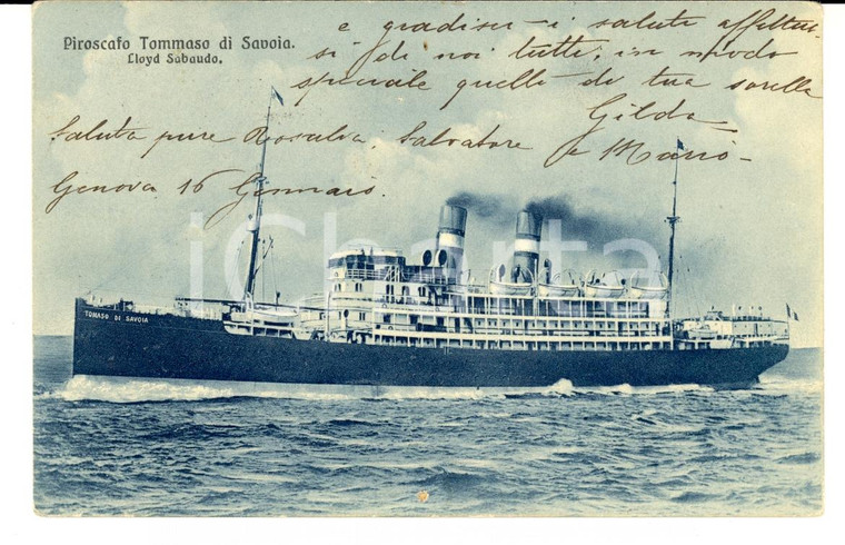 1913 GENOVA LLOYD SABAUDO Piroscafo TOMMASO DI SAVOIA *Cartolina FP VG