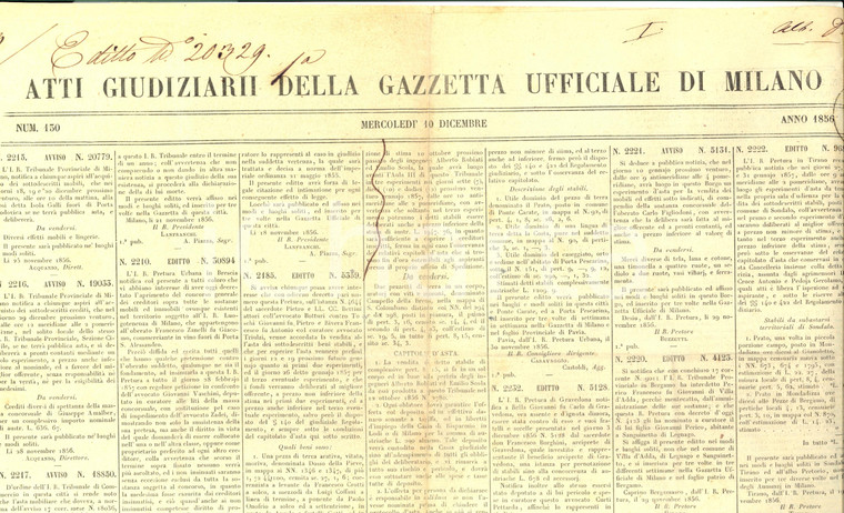 1856 GAZZETTA UFFICIALE DI MILANO SAN COLOMBANO (PV) Asta terre Carlo OPPIZIO