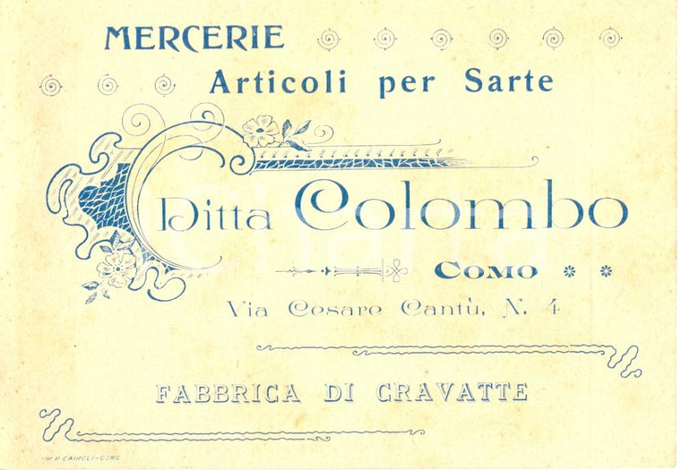 1930 ca COMO Ditta COLOMBO - mercerie - fabbrica CRAVATTE *Cartolina commerciale