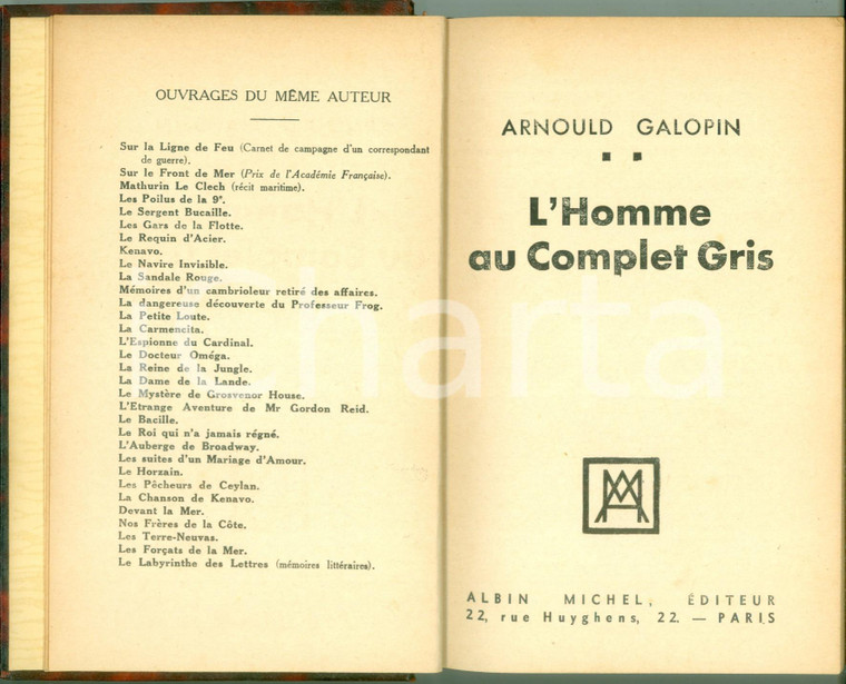 1931 Arnould GALOPIN L'homme au complet gris *Editions Albin MICHEL