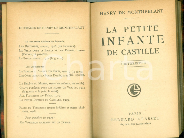 1929 Henry DE MONTHERLANT La petite infante de CASTILLE Historiette *Ed. GRASSET
