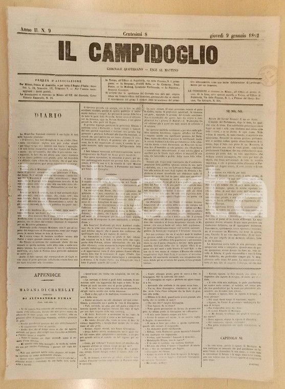 1862 MILANO Giornale IL CAMPIDOGLIO Bettino RICASOLI sciolga il Parlamento