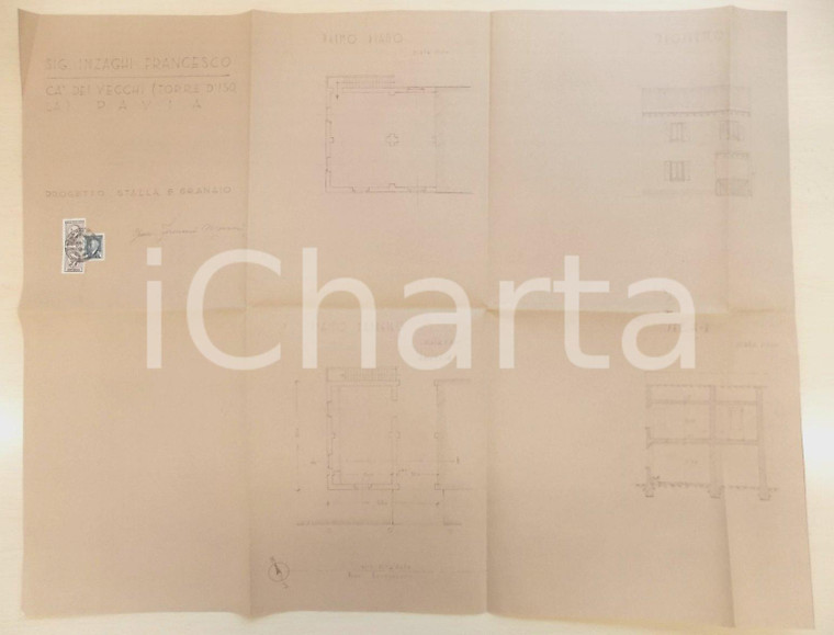 1940 ca TORRE D'ISOLA (PV) Stalla e granaio di Francesco INZAGHI a Ca' De Vecchi