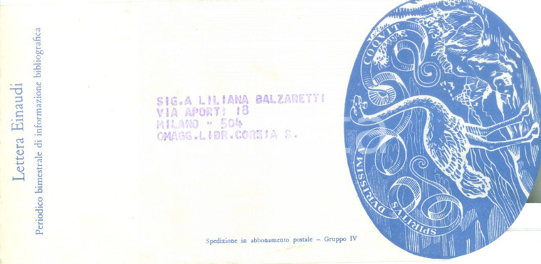1955 ca TORINO Lettera EINAUDI per informazione bibliografica Busta INTESTATA