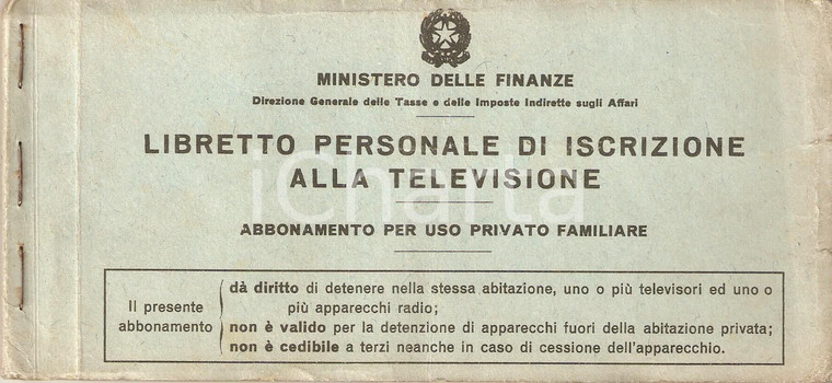 1961 MILANO Libretto iscrizione alla Televisione *URAR 