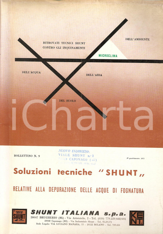 1971 BRUGHERIO (MI)  Bollettino SHUNT ITALIANA n. 9 Depurazione acque fognatura