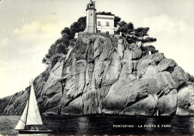 1951 PORTOFINO (GE) La PUNTA DEL CAPO e il faro dal mare *Cartolina FG VG