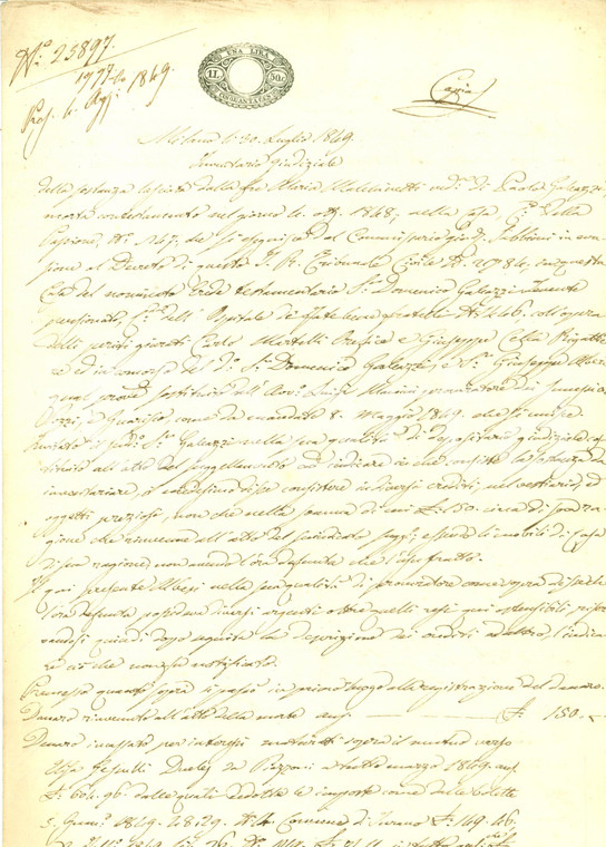 1849 MILANO Inventario eredità Maria MALCHINETTI *Manoscritto 8 pagine