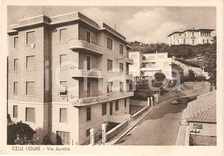 1950 CELLE LIGURE (SV) Panorama VIA AURELIA Pubblicità OLIO FIAT Cartolina FG VG