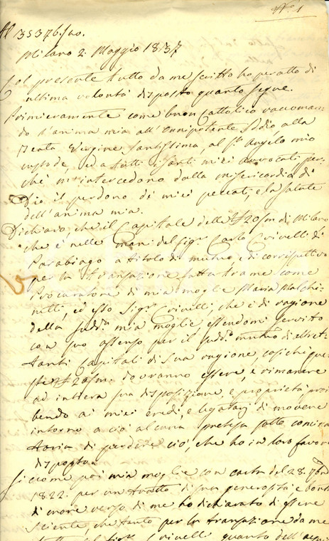 1837 MILANO Paolo GALEAZZI lascia casa a moglie Maria MALCHINETTI *Testamento