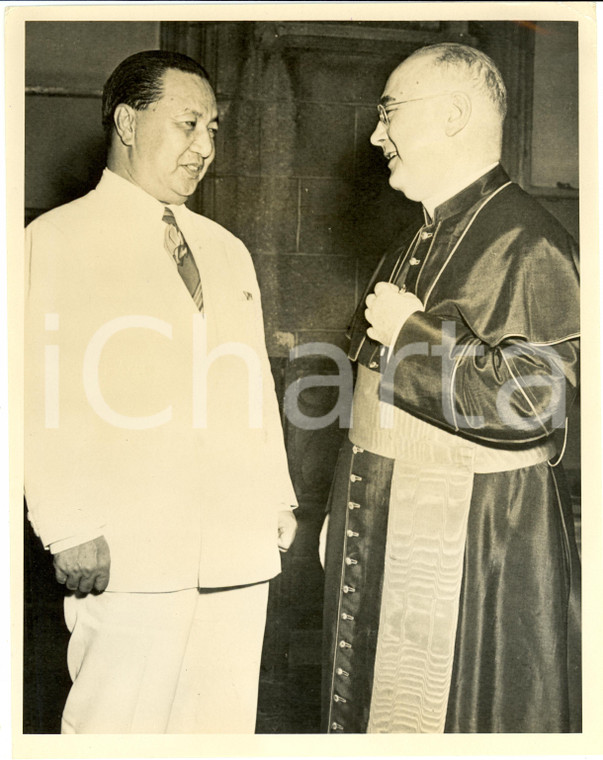 1949 NEW YORK (USA) Francis SPELLMAN Cardinal and Elpidio QUIRINO of PHILIPPINES
