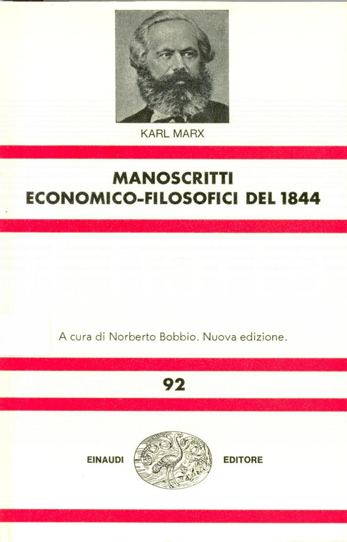 1973 Karl MARX Manoscritti economico-filosofici del 1844 *Ed. Einaudi TORINO