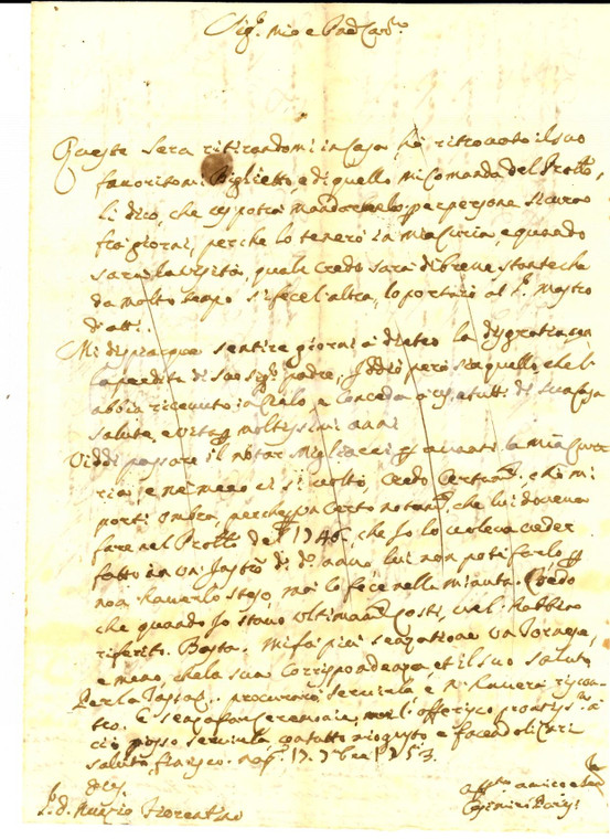 1753 NAPOLI Casimiro PARIS invia le condoglianze a Mario FIORENTINO *Lettera