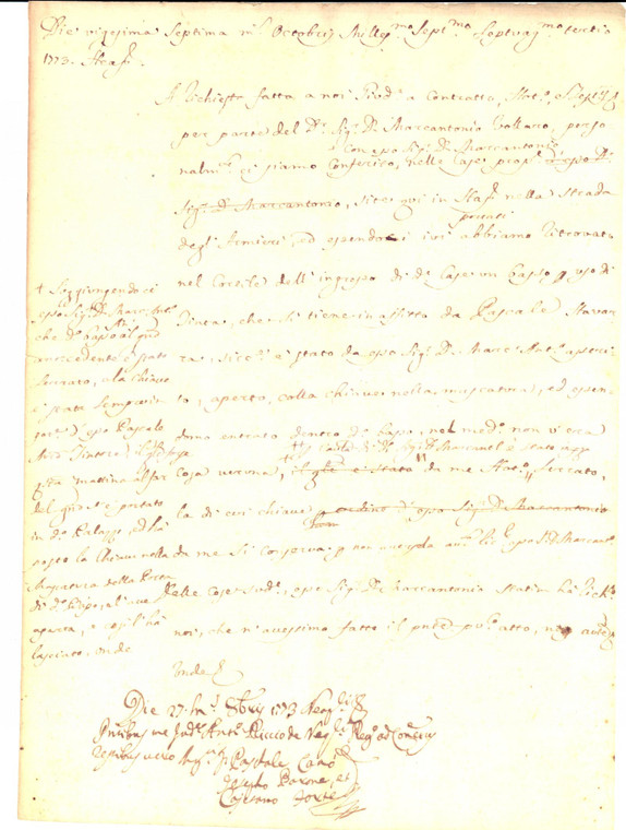 1773 NAPOLI Tintore Pasquale NAVARRA libera bottega di Marcantonio VOLLARO