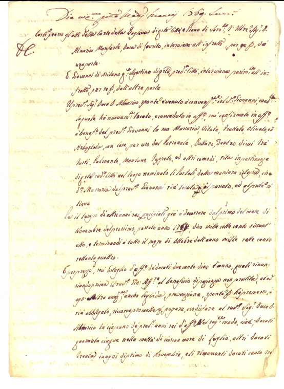1769 SORRENTO (NA) Duca Almerico MONFORTE DI LAURITO rinnova affitto masseria