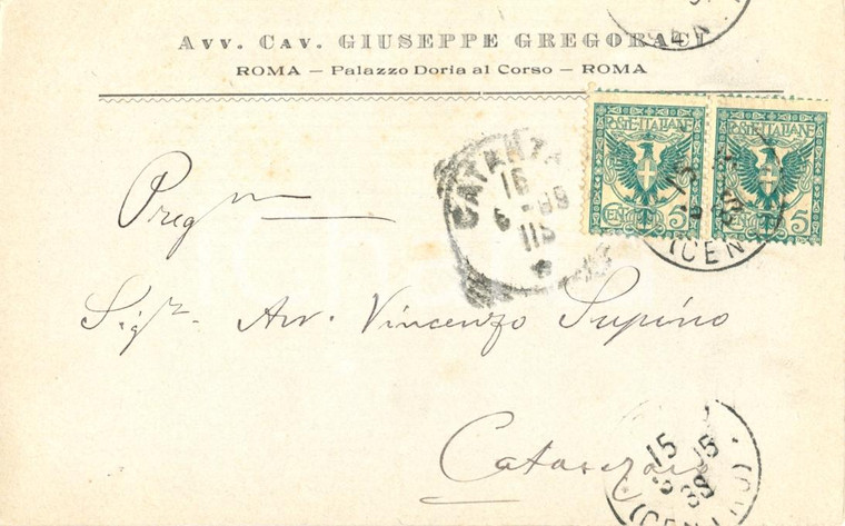 1905 ROMA Giuseppe GREGORACI Ricorso accolto e l'avvocato chiede compenso