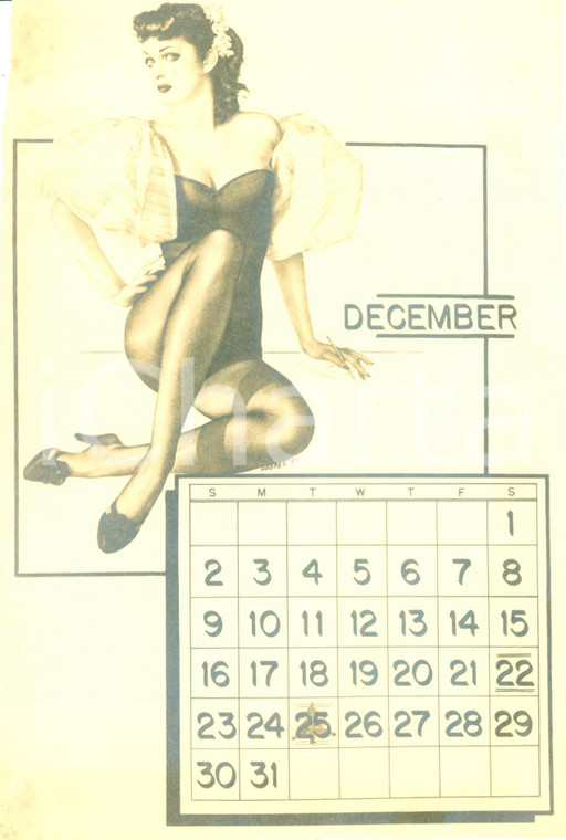 1951 USA December SEXY CHRISTMAS Eliografia illustrata HOOPER *Bozzetto