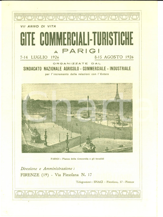 1926 Sindacato Nazionale AGRICOLO-COMMERCIALE-INDUSTRIALE Gita a Parigi