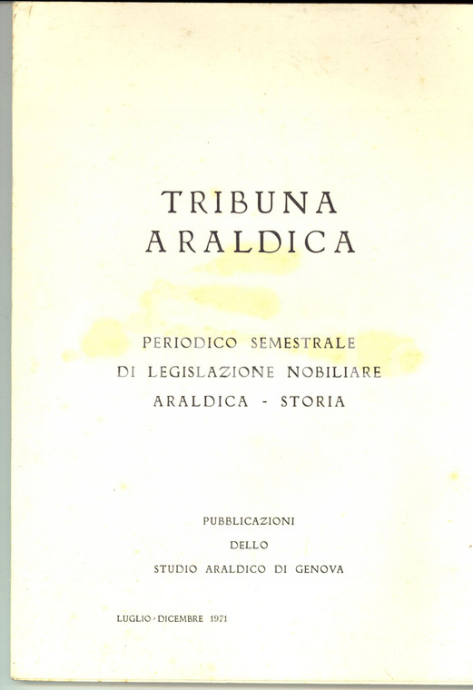 1971 TRIBUNA ARALDICA Legislazione nobiliare - Famiglia GRITTA *Periodico