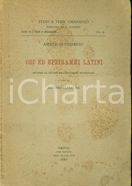 1950 Antonio ALTAMURA Angelo DI COSTANZO Odi ed epigrammi latini