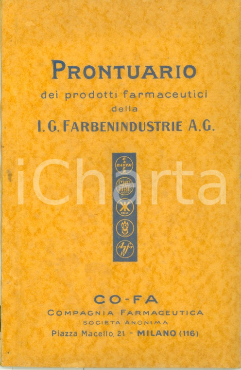 1927 MILANO CO-FA Prontuario prodotti farmaceutici I.G. FARBENINDUSTRIE A.G.