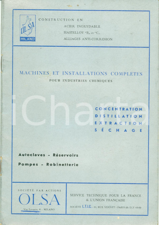 1960 ca MILANO Société par Actions OLSA Machines industries chimiques ILLUSTRATO