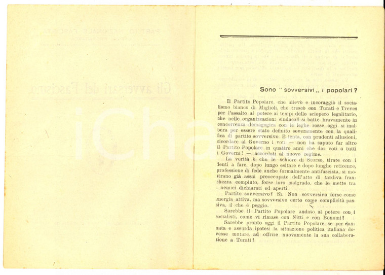 1924 PARTITO NAZIONALE FASCISTA Gli avversari del Fascismo Propaganda RARO