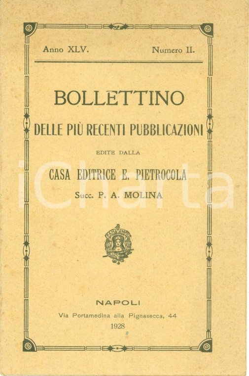 1928 NAPOLI Casa Editrice PIETROCOLA Bollettino pubblicazioni recenti
