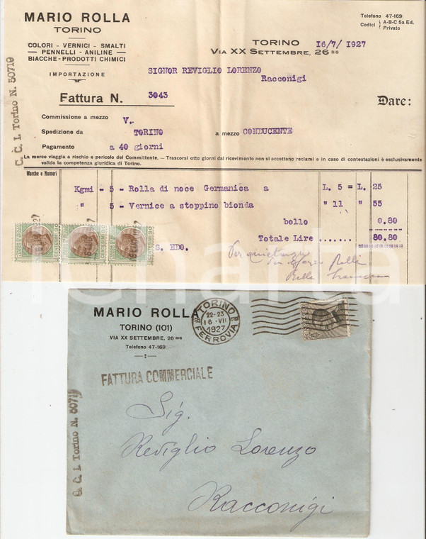 1927 TORINO Mario ROLLA Colori vernici smalti Aniline *Fattura commerciale