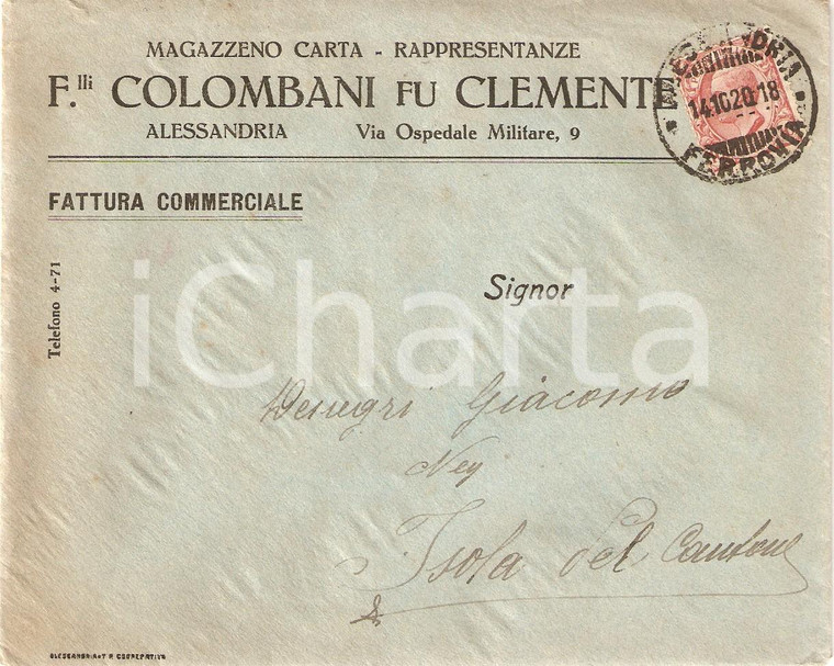 1920 ALESSANDRIA Fratelli COLOMBANI fu Clemente Magazzeno carta *Busta VUOTA