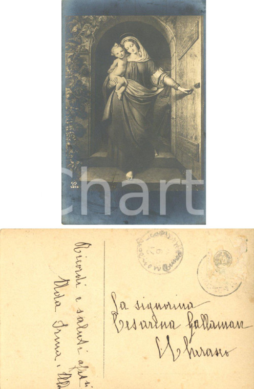 1920 ca Madonna con Bambino *Cartolina alla contessa Cesarina GALLAMAN FP VG