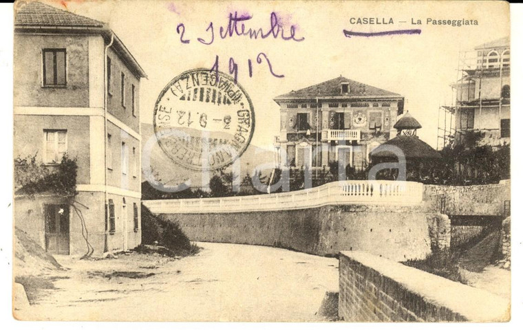 1912 CASELLA (GE) Veduta della Passeggiata *Cartolina DANNEGGIATA RARA FP VG