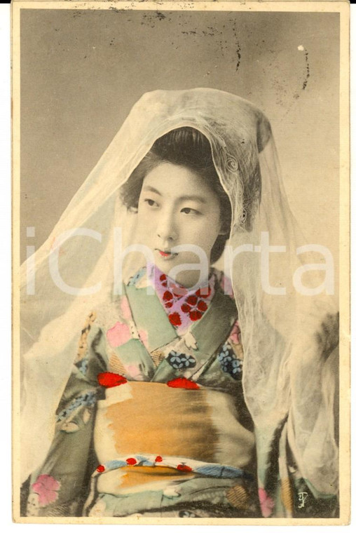 1920 COSTUMI JAPAN Giovane donna con velo bianco *Cartolina VINTAGE FP