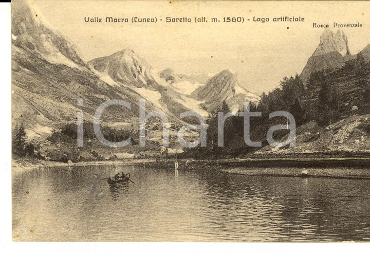 1923 ACCEGLIO (CN) VALLE MACRA Lago del SARETTO *Cartolina ANIMATA barca FP VG