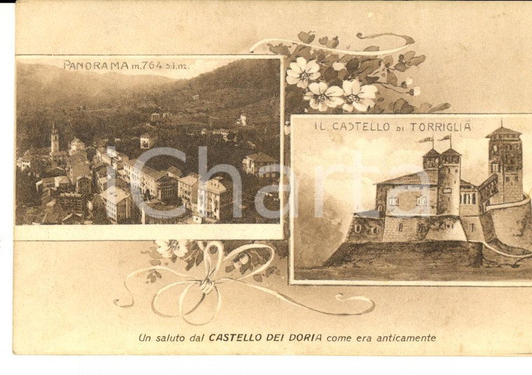 1924 TORRIGLIA (GE) Vedutine del paese con Castello DORIA *Cartolina postale FP