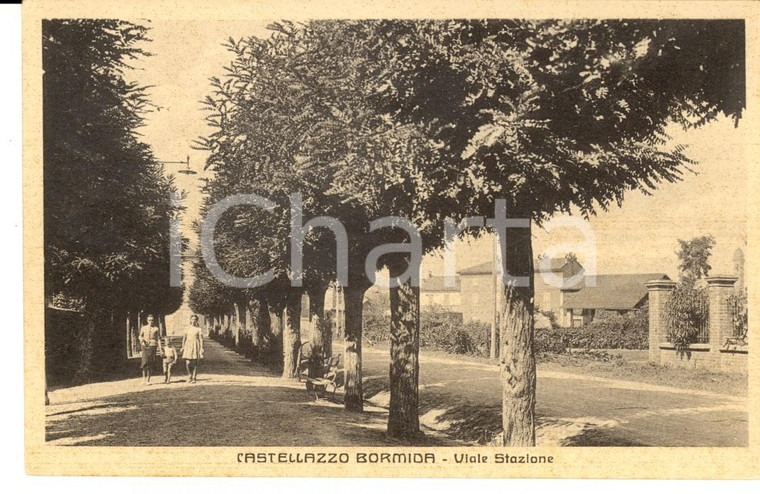 1930 ca CASTELLAZZO BORMIDA (AL) Viale Stazione *Cartolina ANIMATA bambini FP NV