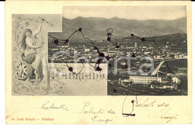 1903 FABRIANO (AN) Veduta panoramica *Cartolina FP VG DANNEGGIATA