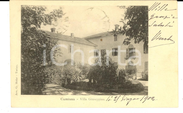 1902 CUMIANA (TO) Villa GIUSEPPINA *Cartolina postale VINTAGE FP VG