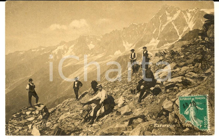 1910 ca FRANCIA TETE ROUSSE Gruppo di escursionisti *Cartolina ANIMATA FP