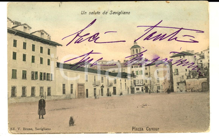 1905 SAVIGLIANO (CN) Veduta di Piazza CAVOUR *Cartolina ANIMATA FP VG