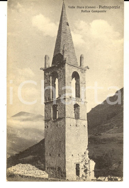 1910 ca PIETRAPORZIO (CN) Valle STURA - Antico campanile *Cartolina FP NV