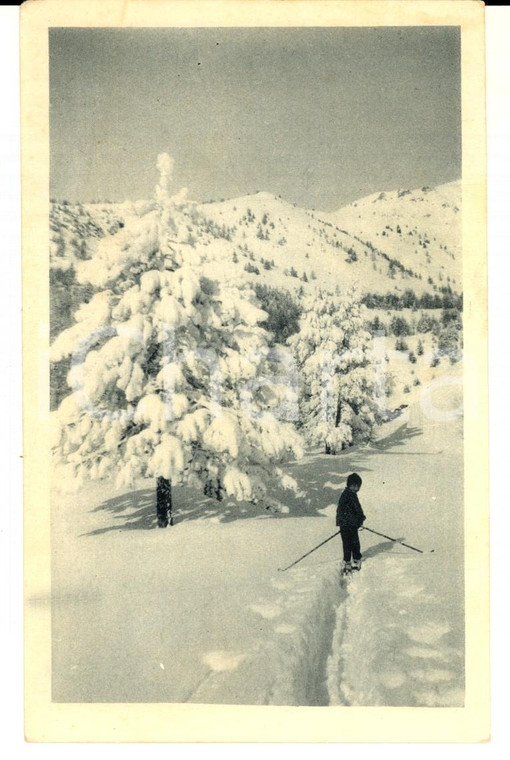 1930 ca CLAVIERES (TO) Pista da sci con bambino *Cartolina ALBERGO SAVOIA FP