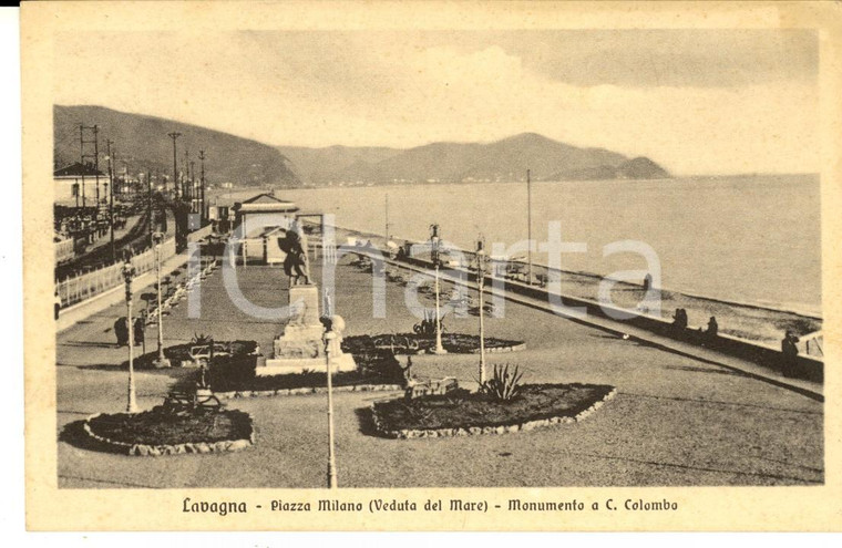 1934 LAVAGNA (GE) Piazza MILANO - Monumento a COLOMBO *Cartolina FP VG