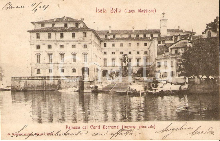 1907 ISOLA BELLA - LAGO MAGGIORE Palazzo dei Conti Borromei *Cartolina FP VG