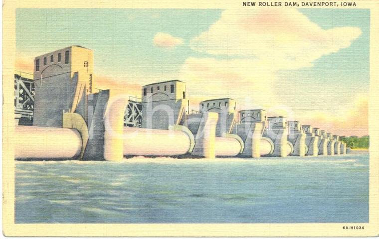 1941 DAVENPORT IOWA (USA) Il NEW ROLLER DAM sul MISSISSIPPI *Cartolina FP VG