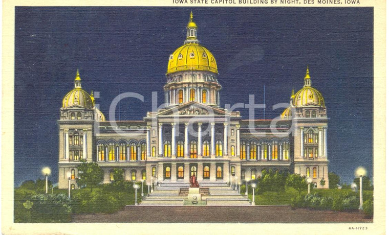1948 DES MOINES, IOWA (USA) STATE CAPITOL Building by night *Cartolina FP NV