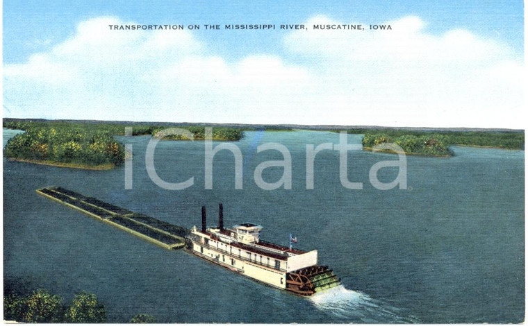 1930 ca MUSCATINE, IOWA (USA)Trasporto chiatte su fiume MISSISSIPPI *FP NV