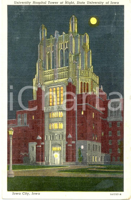 1944 IOWA CITY (USA) Veduta notturna UNIVERSITY HOSPITAL Tower *Cartolina FP VG